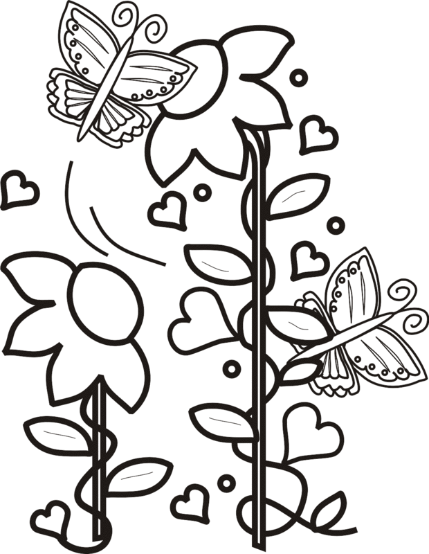 Butterflies Flying Around Flowers Coloring Page | Greatest