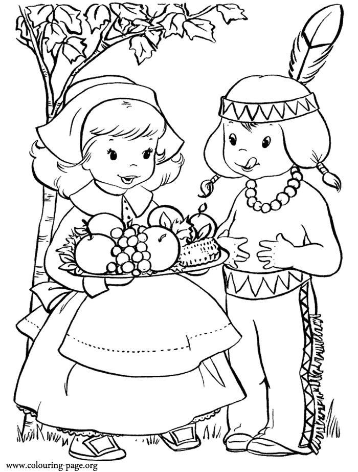 Thanksgiving - Kids having fun in the Thanksgiving Day coloring page
