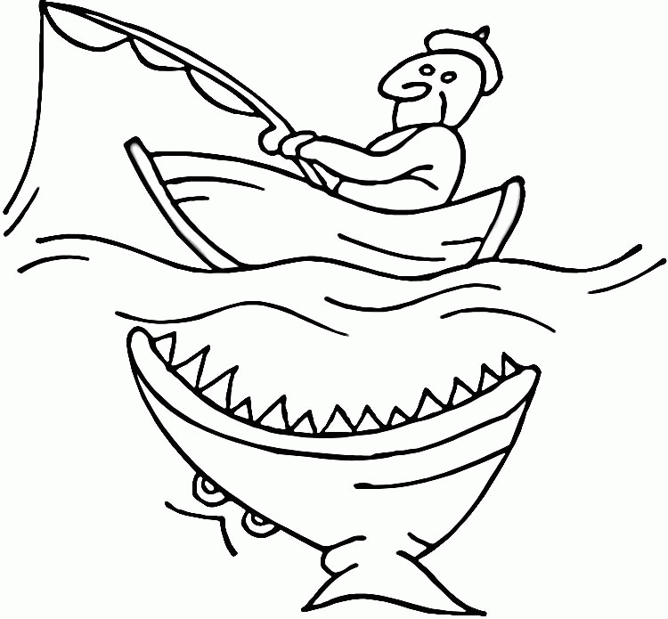 Shark Near Fishing Boat Coloring Online | Super Coloring