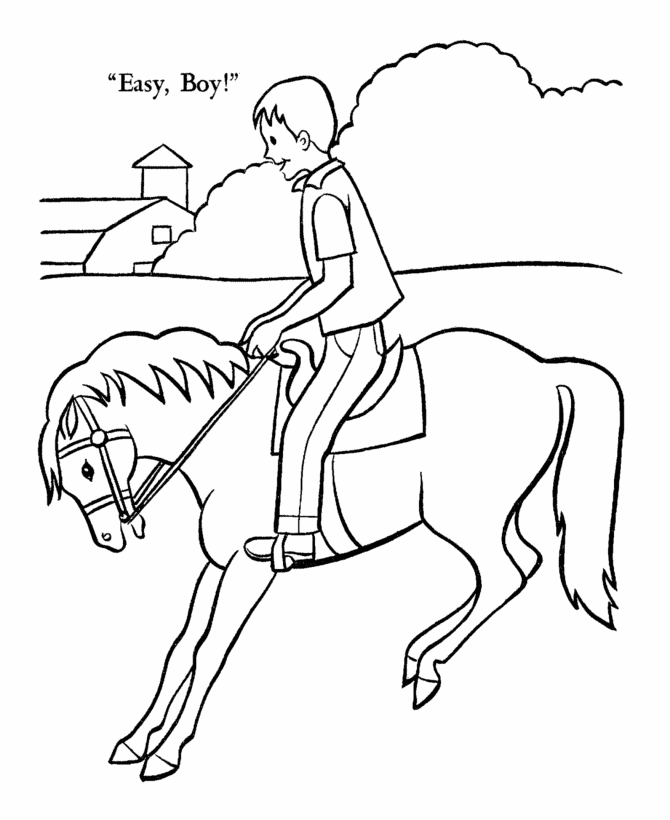 Horse Coloring Pages | Boy on bucking horse Coloring Page