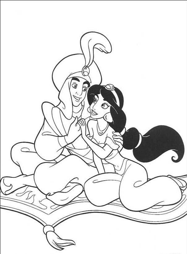 The Genie Was Reading Book Coloring Pages - Aladdin Cartoon