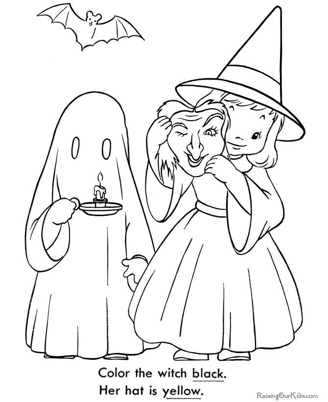 Halloween coloring pages - Witch and Ghost