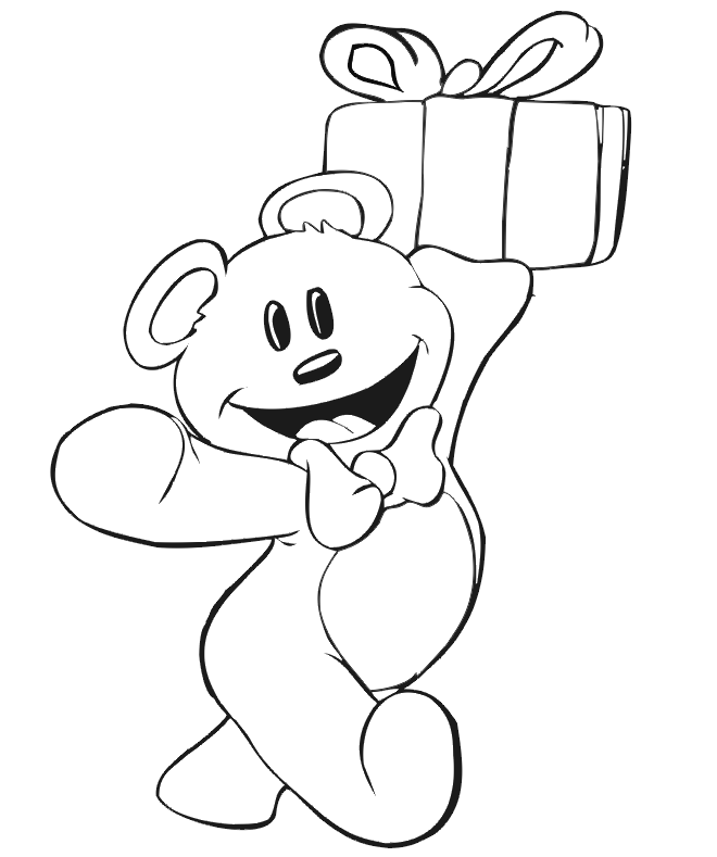 Birthday Coloring Page | A TEddy Bear Carrying a Present