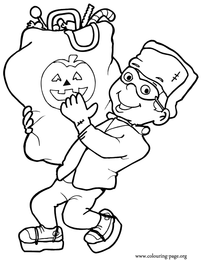 Halloween - Little boy Frankenstein coloring page