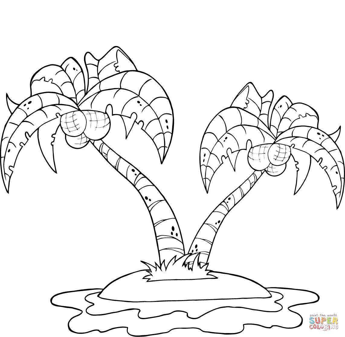 Coconut Palm Trees on Island coloring page | Free Printable ...
