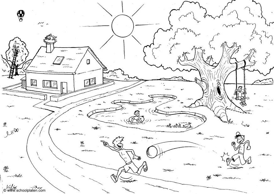 Garden in Summer Coloring Page | Ball pages of KidsColoringPage ...
