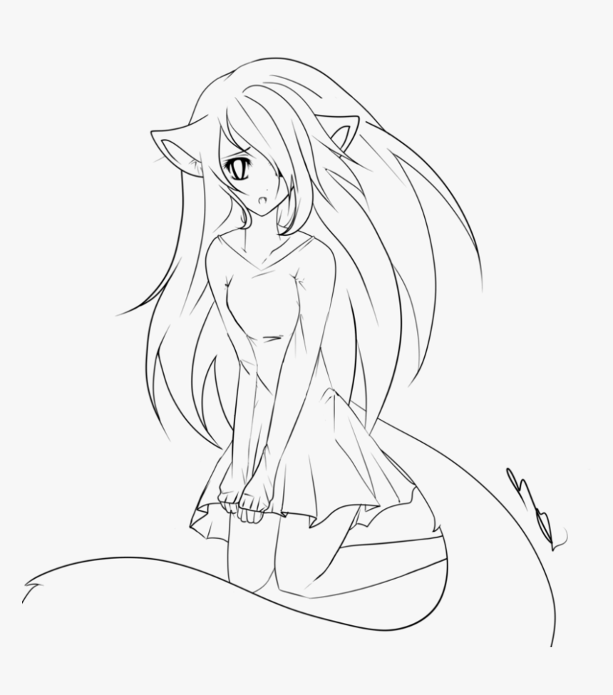 Wolf Girl Anime Coloring Page - Anime Fox Girl Coloring Pages, HD Png  Download , Transparent Png Image - PNGitem