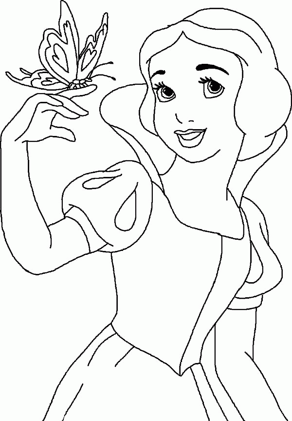 Snow White Playing with Butterfly on Disney Princesses Coloring ...