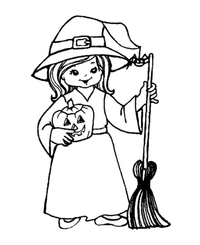 Halloween Witch Coloring Page - Witch and Broomstick - Free