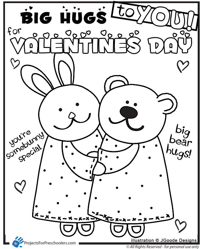 Free Printable valentine bunny bear hugs coloring page - from