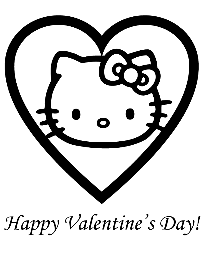 Hello Kitty Happy Valentines Day Coloring Page | HM Coloring Pages