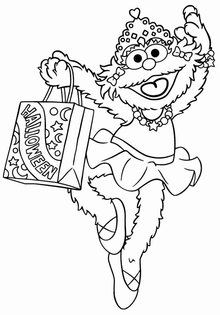 halloween zoe from sesame street coloring book printable page