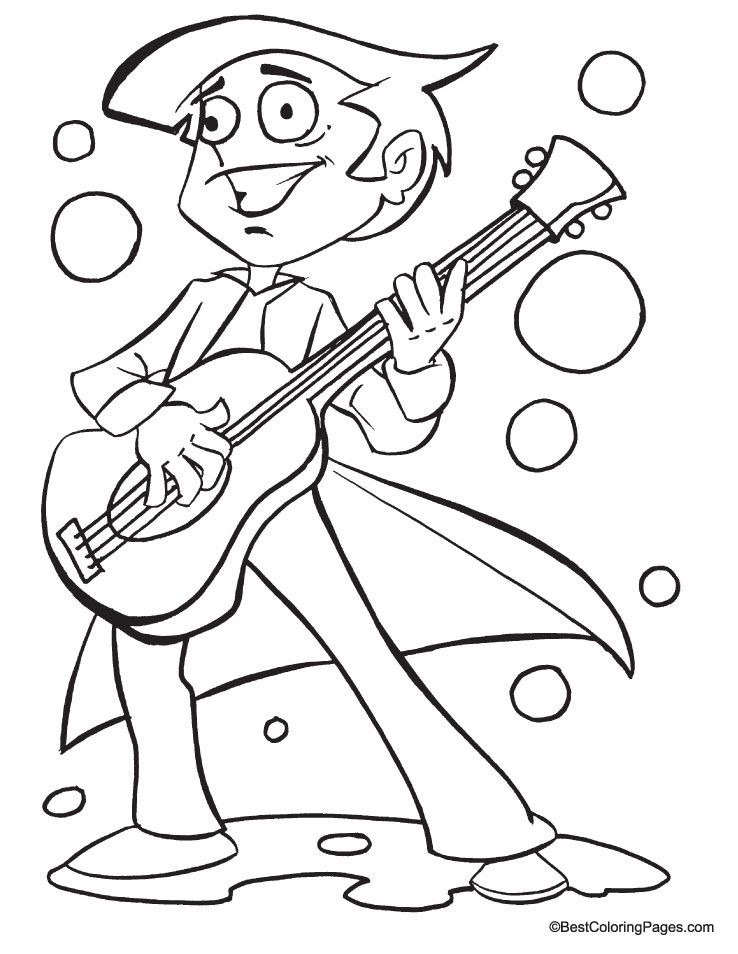 Play Guitar With Relaxed Coloring Pages : KidsyColoring | Free
