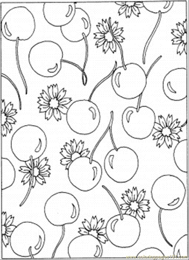 Coloring Pages Cherries And Flowers (Other > Pattern) - free