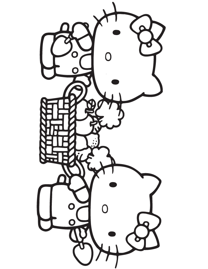 Hello Kitty Carrying Fruit Basket Coloring Page | Free Printable