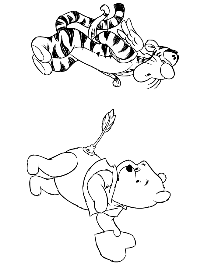 Winnie The Pooh And Tigger Valentines Day Coloring Page | HM