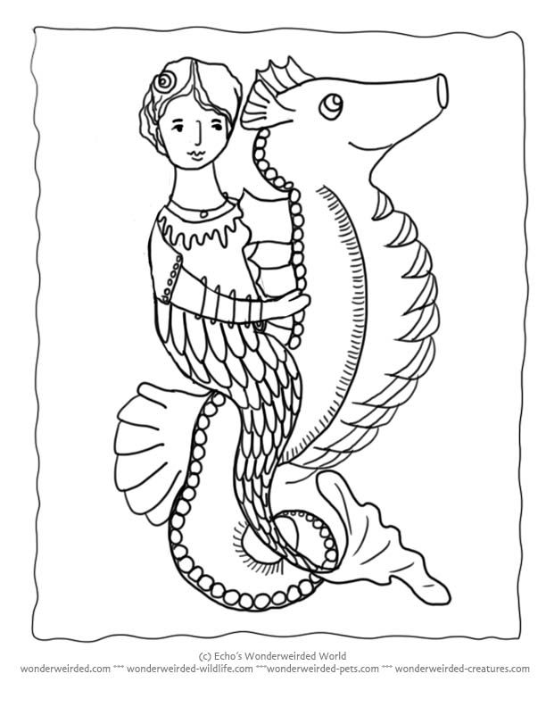 Mermaid on Seahorse Coloring Pages, Cartoon Seahorse Pictures to Color