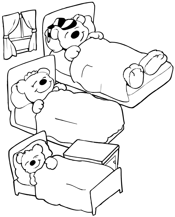 Goldilocks Coloring Page | The Three Bears in Bed