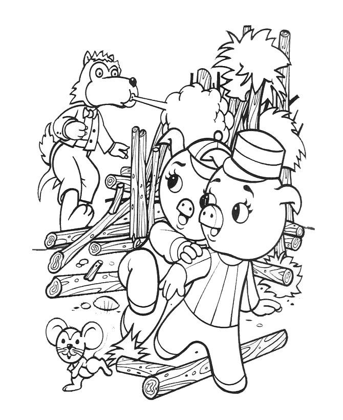 3 little pigs stick house Colouring Pages (page 2)