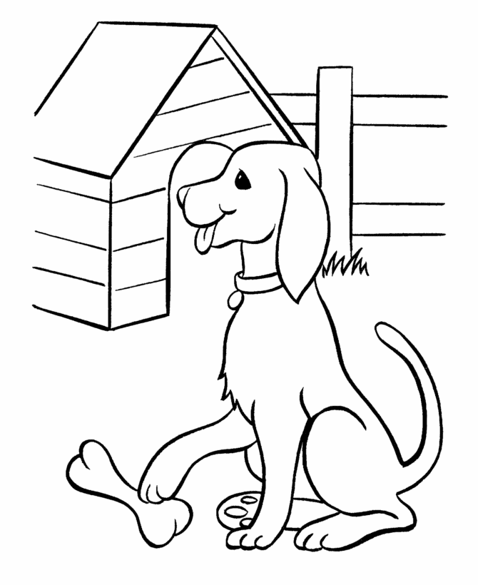 Pet Dog Coloring Pages | Free Printable Pet Dog and his bone