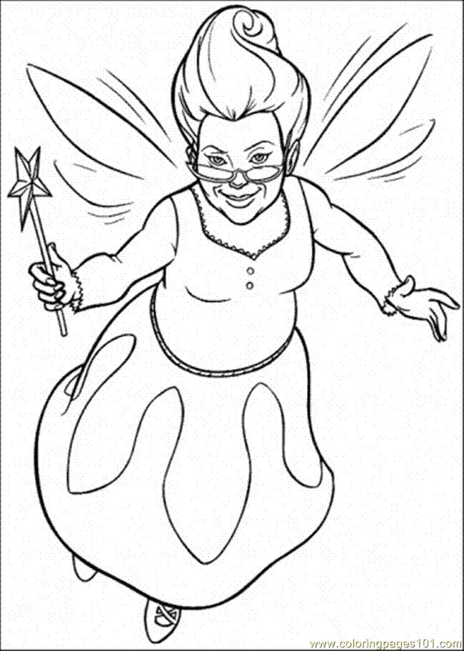 Coloring Pages Flying Fairy (Cartoons > Shrek) - free printable