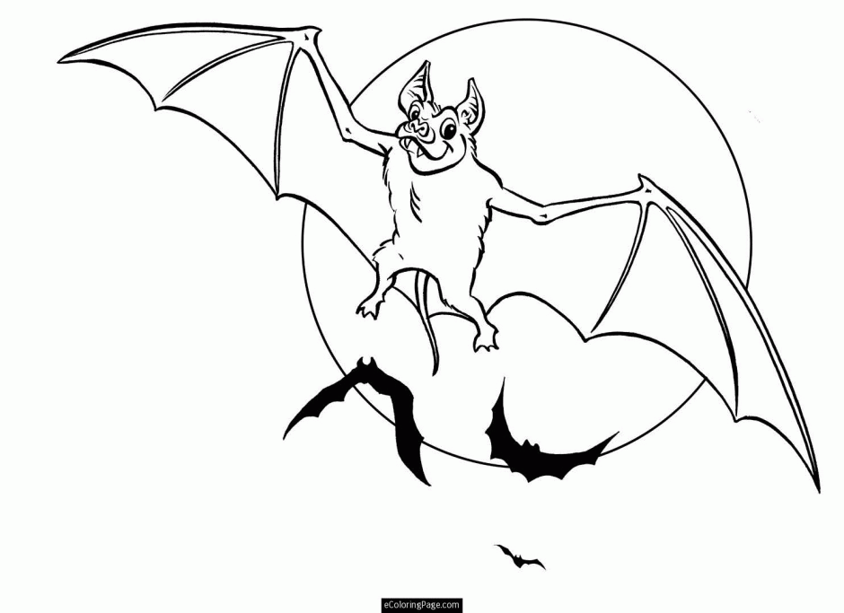 Halloween Bats Flying Full Moon Coloring Pages For Kids Id 46239