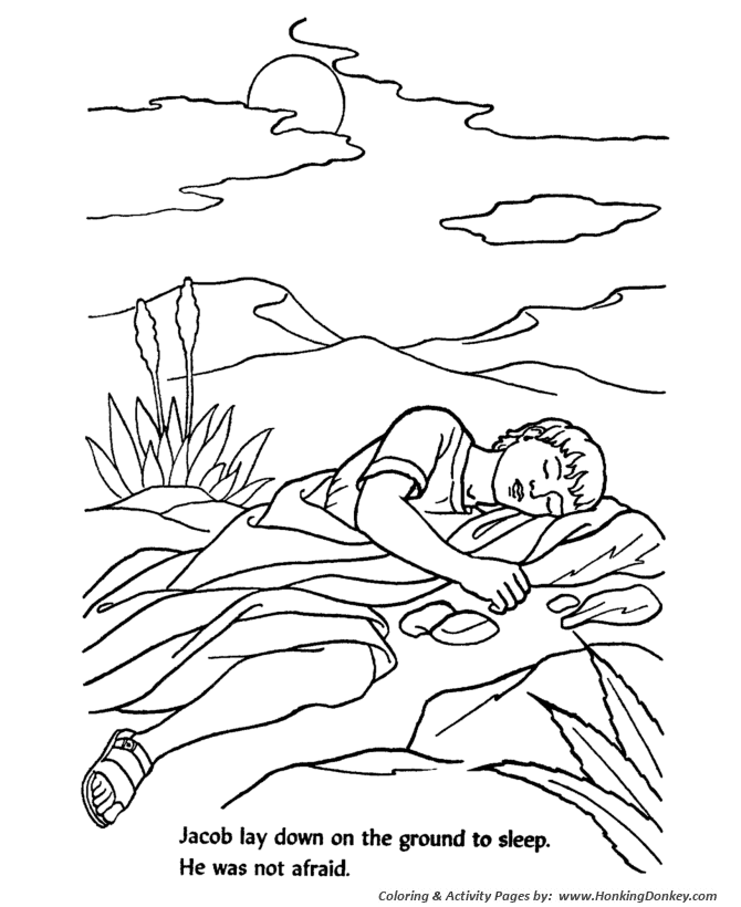 Bible Story characters Coloring Page Sheets - Jacob slept on the ground coloring  page - Sunday School and VBS pages | HonkingDonkey