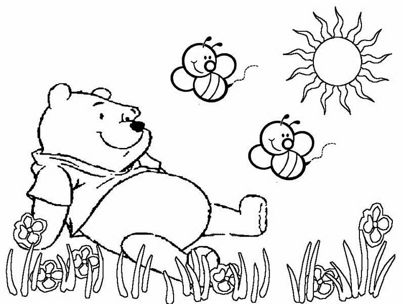 Winnie The Pooh Sitting in Garden Coloring Page - Free & Printable