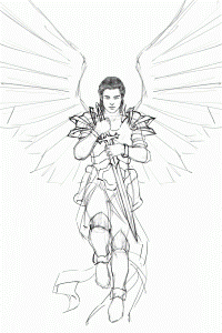 Male Guardian Angel With Sword Drawing Sketch Coloring Page