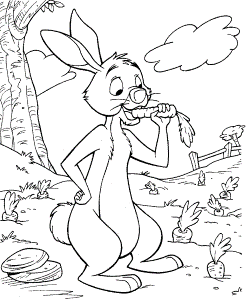 Coloring Rabbit pooh is eatinga carrot picture