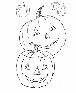 Halloween Coloring Page Sheets - 2 Smiling Pumpkins in a patch