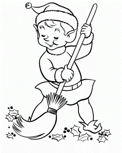 Elves Clean Garden On Christmas Day Coloring For Kids - Christmas