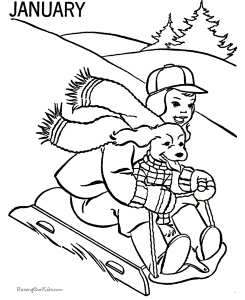 Winter Sledding Coloring Page