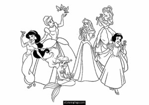 All Disney Princesses Printable Coloring Page | eColoringPage.com