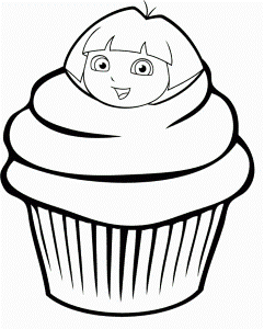 Cupcake Depicts Dora The Explorer Coloring Pages - Cookie Coloring