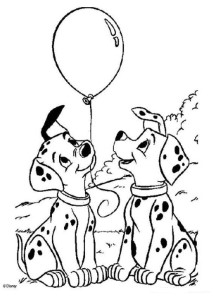 101 Dalmatians coloring pages - Puppies with balloons