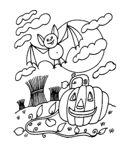 Scary Halloween Coloring Page - Scary Pumpkin / Bat / Moon - Free