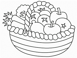 Healthy Fruit In A Wide Basket Coloring Pages - Fruit Coloring