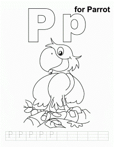 P for parrot coloring page with handwriting practice | Download