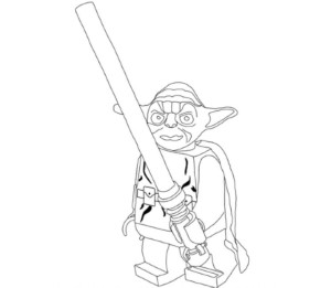 Print Lego Star Wars Yoda Holding Lightsabers Coloring Pages or