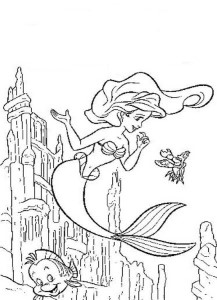 Amazing Princess Ariel With Flounder Coloring Pages | Disney