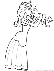 Coloring Pages Princess Kissing Frog (Amphibians > Frog) - free