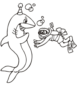 Shark Coloring Page | Shark Wearing Party Hat