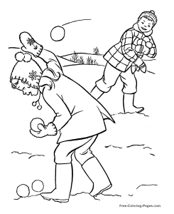 Winter Coloring Pages - Snowball fight 14
