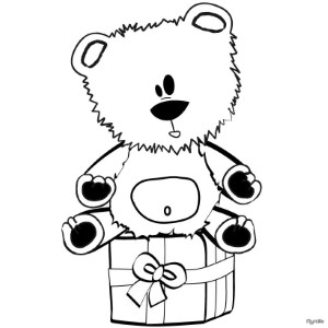 CHRISTMAS GIFT coloring pages - Teddy Bear on gift box