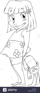 A Vector Illustration Coloring Page Of A Little Girl Holding A ...