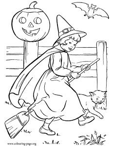Halloween - Halloween witch with a broom coloring page