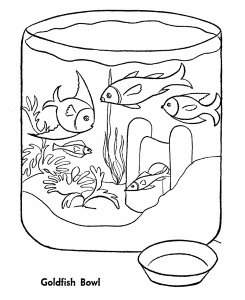Pet Fish Coloring Pages | Free Printable Gold Fish Bowl Pet