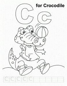C for crocodile coloring page with handwriting practice | Download