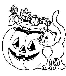 Cat & Jack-O-Lantern of Halloween Coloring Pages – Free Halloween